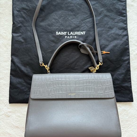 SAINT LAURENT Calfskin Crocodile Embossed Medium Moujik Top Handle Authentic - Picture 13 of 16